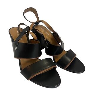 Coach Loretta Black Leather Block Heel Sandals 6.5B Ankle Strap